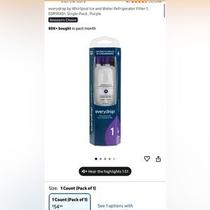 Refrigerator ice water filter everydrop by whirlpool Replacement filter EDR1RXD1